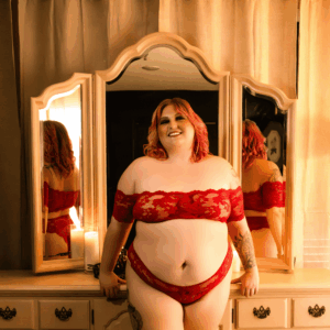 Plus-size woman posing confidently during a luxury boudoir session in Evansville, Indiana.